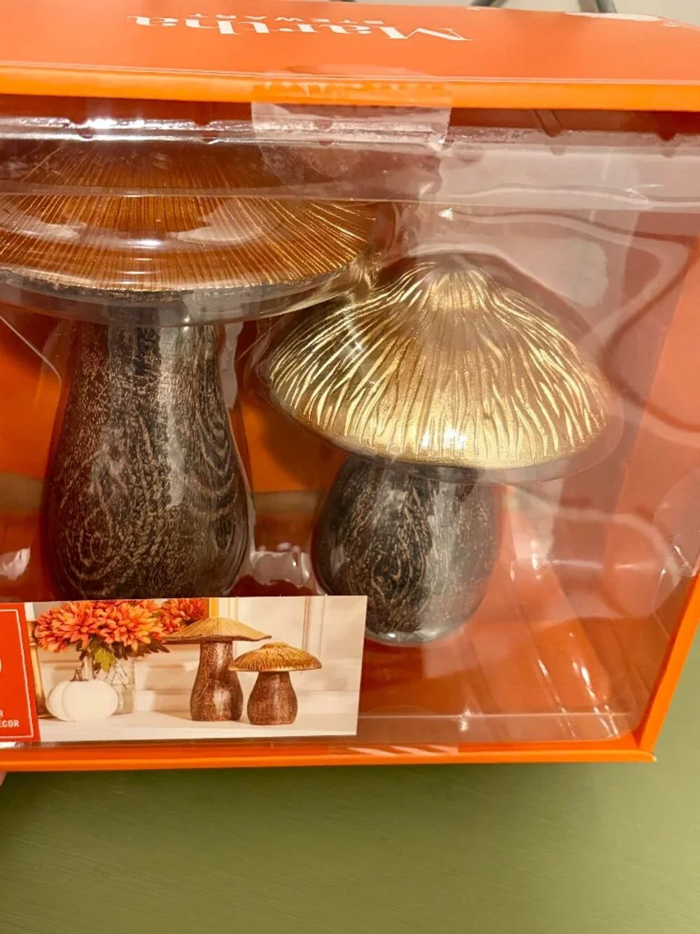 Martha Stewart Mushroom Decor set of 2 Fall Autumn Gold Metallic htf NWT NIB